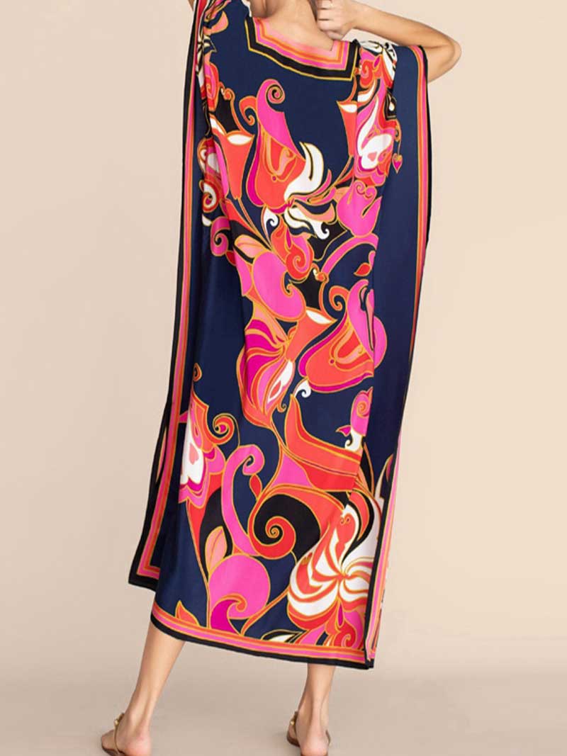Floral Print V-Neck Short Sleeves Kaftan Dress - Image 9