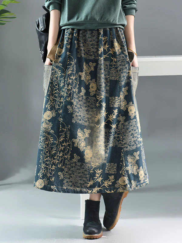 Floral Printing Denim Skirt - Image 6