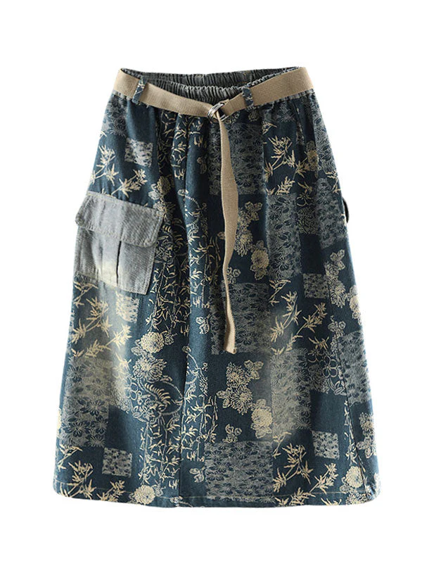 Floral Printing Denim Skirt - Image 8