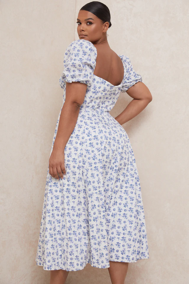 Floral Puff Sleeve Boho Midi Dress - Image 2