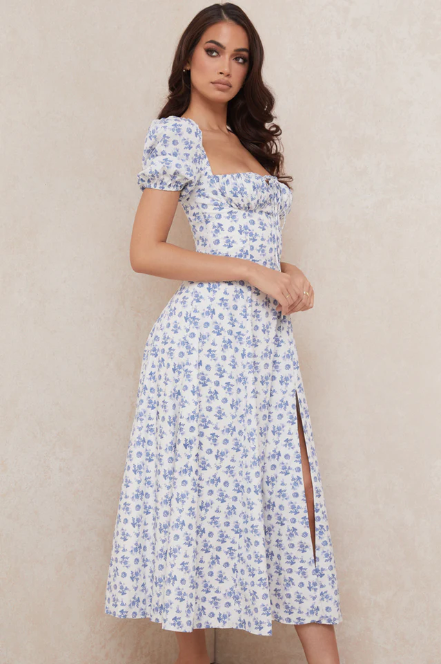 Floral Puff Sleeve Boho Midi Dress - Image 3