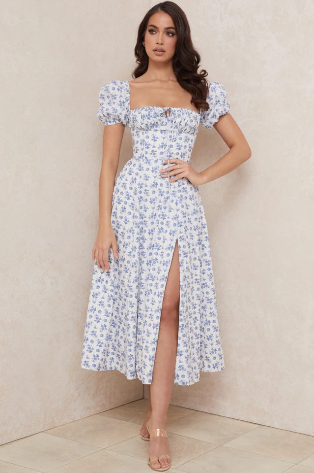 Floral Puff Sleeve Boho Midi Dress - Image 4