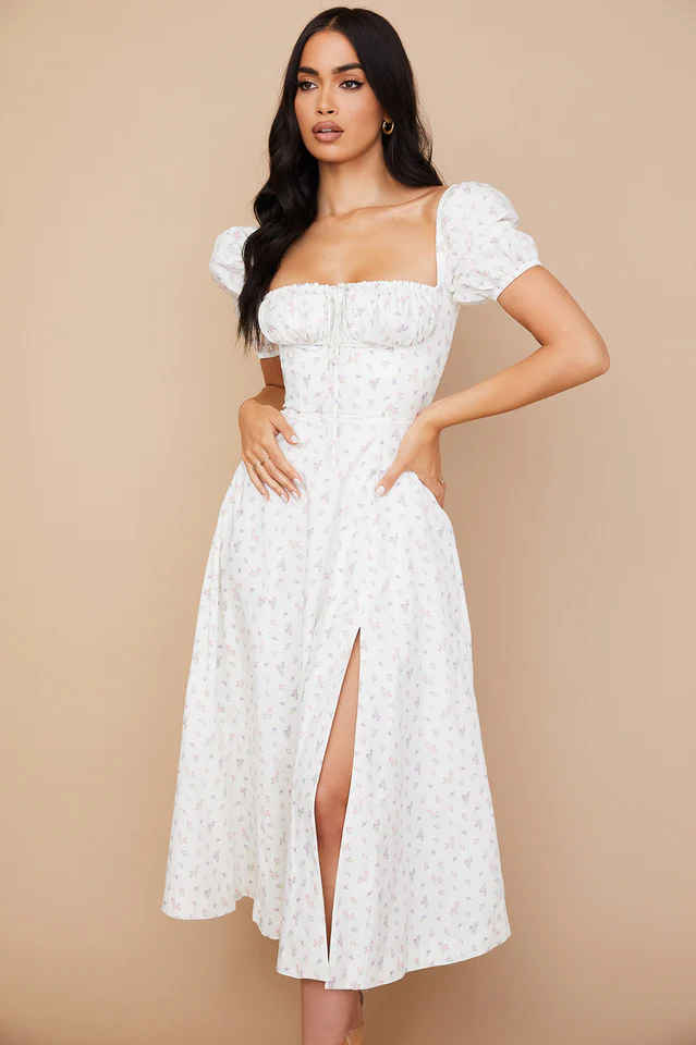 Floral Puff Sleeve Boho Midi Dress - Image 4