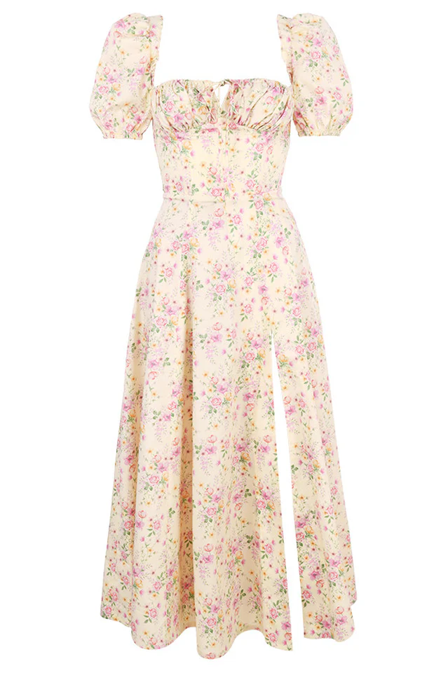 Floral Puff Sleeve Boho Midi Dress - Image 4