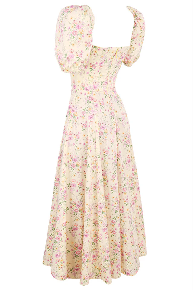 Floral Puff Sleeve Boho Midi Dress - Image 5