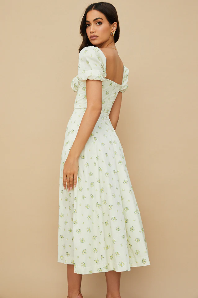 Floral Puff Sleeve Boho Midi Dress - Image 2