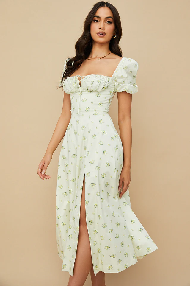 Floral Puff Sleeve Boho Midi Dress - Image 3