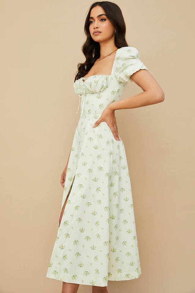 Floral Puff Sleeve Boho Midi Dress - Image 4