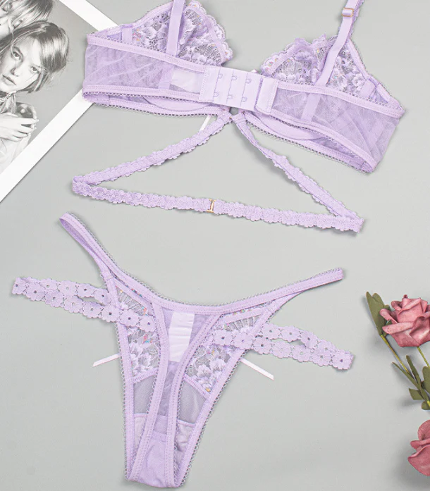 Floral Sheer Lace Strappy Lingerie Set - Image 6