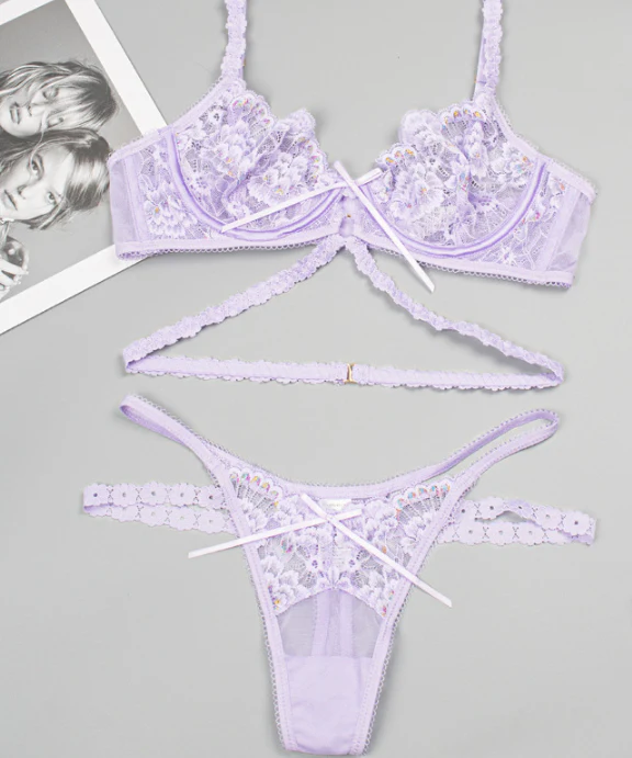 Floral Sheer Lace Strappy Lingerie Set - Image 7