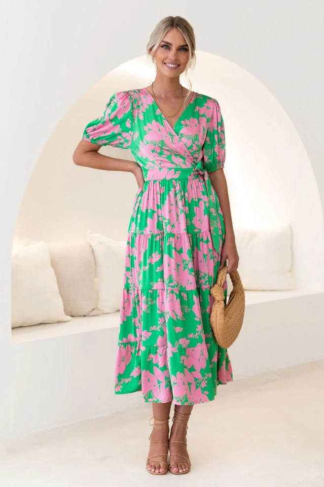 Floral Tiered Surplice Dress - Image 3