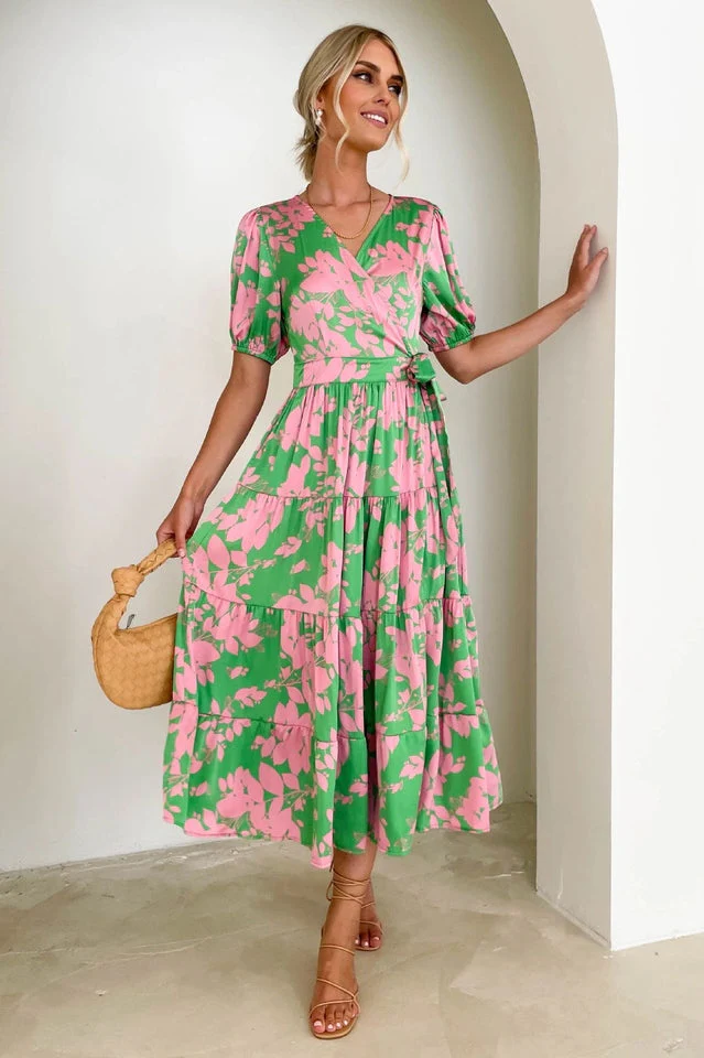 Floral Tiered Surplice Dress - Image 5