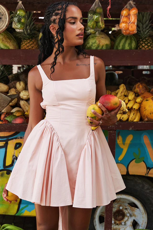Floriane Peach Bow Mini Dress - Image 6