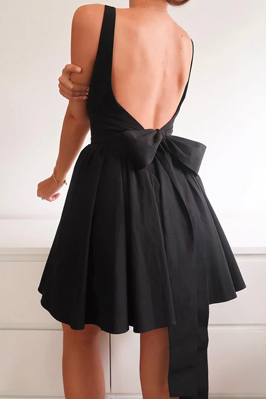 Floriane Peach Bow Mini Dress - Black - Image 4