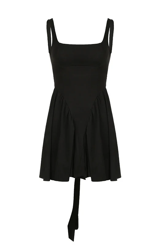 Floriane Peach Bow Mini Dress - Black - Image 6