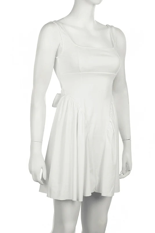Floriane Peach Bow Mini Dress - White - Image 6