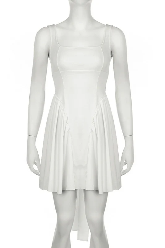 Floriane Peach Bow Mini Dress - White - Image 7