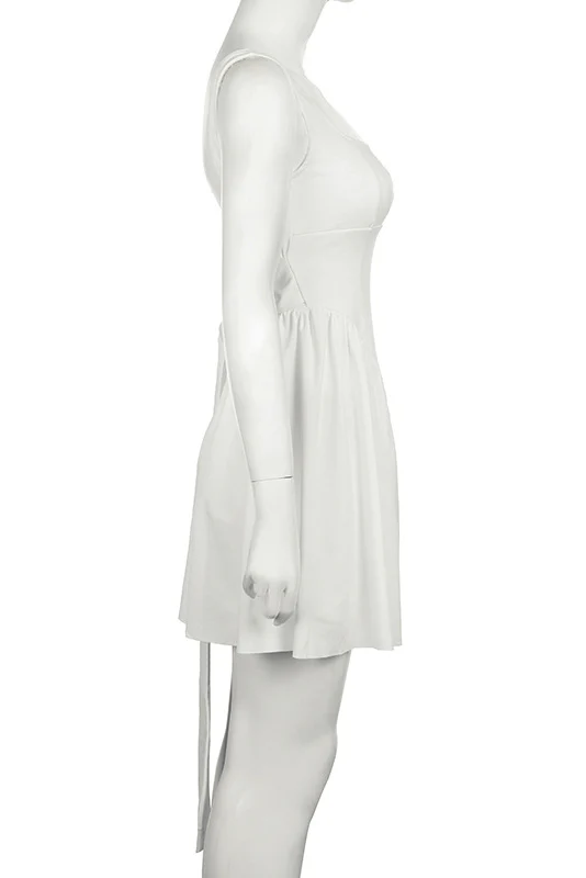 Floriane Peach Bow Mini Dress - White - Image 8