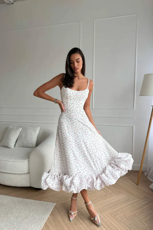Flounce Bustier Midi Dress - Image 11