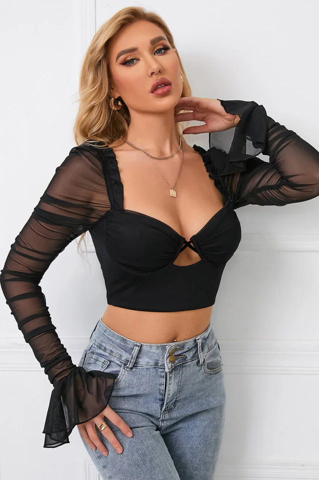 Flounce Sleeve Cut Out Ruched Top - Image 11