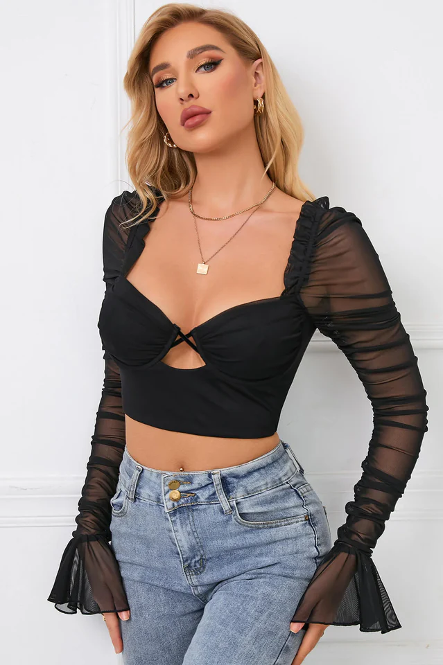 Flounce Sleeve Cut Out Ruched Top - Image 9