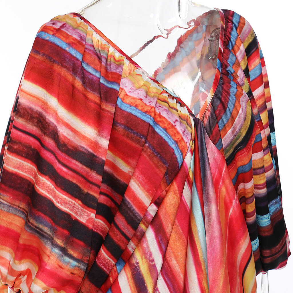 FLowy Puff Sleeve Ruched  V Neck Cross Open Back Oversized Midi Dress - Image 3
