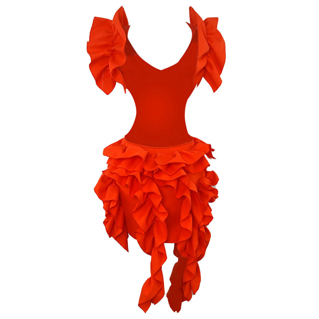Flutter Ruched Ruffle V Neck CutOut Waist Backless Draped Asymmetrical Mini Dress - Image 5