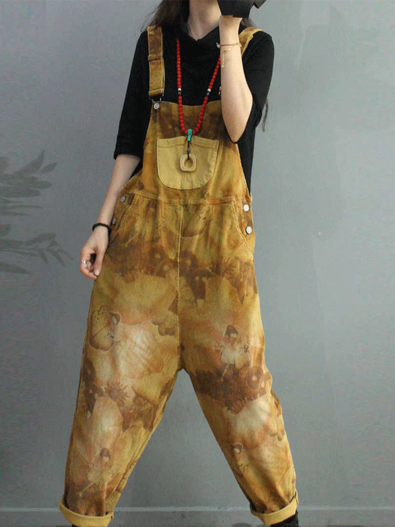 Foggy Season Cotton Tie-Dye Print Overall Dungaree - Image 3
