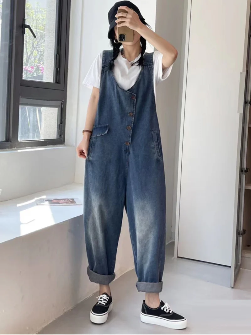 Follow Your Heart Denim Blue High Waist Dungarees - Image 3