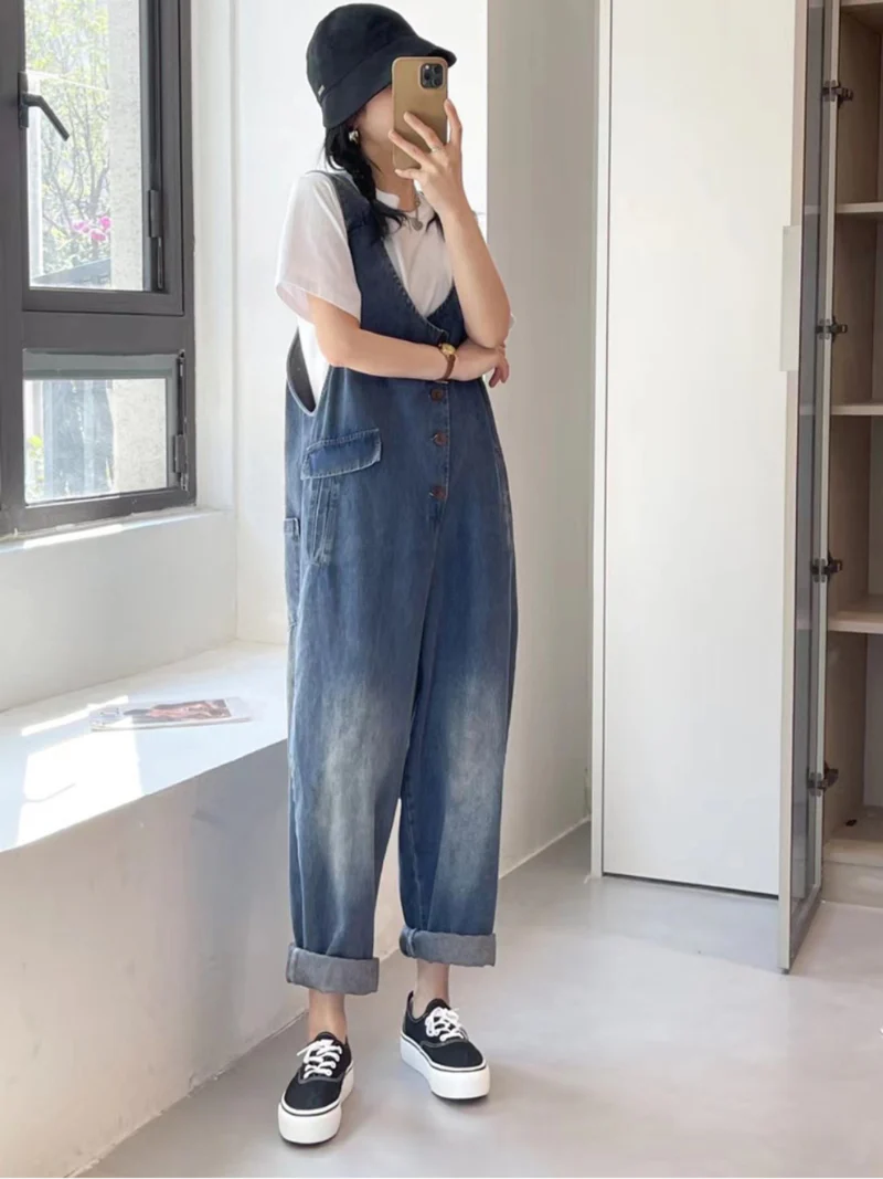 Follow Your Heart Denim Blue High Waist Dungarees - Image 4