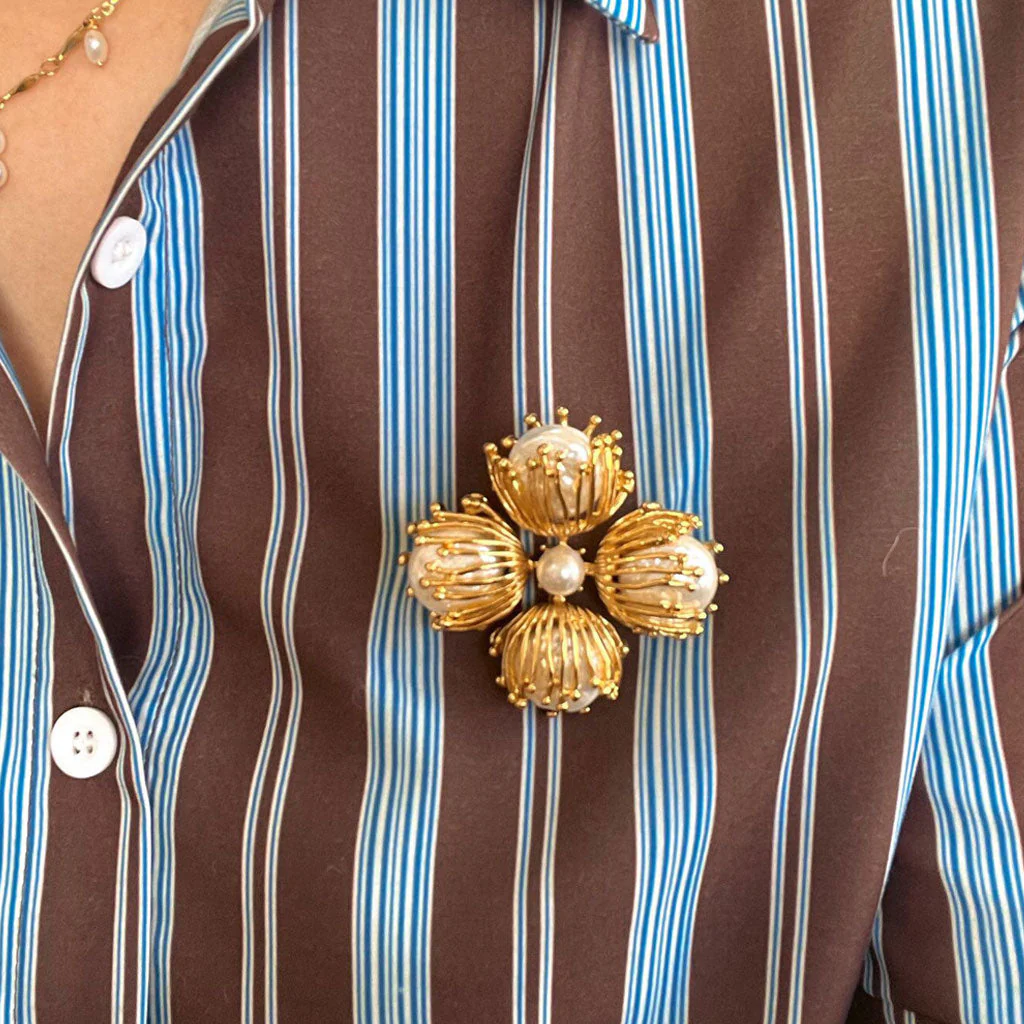 FOR YOU IN FULL BLOSSOM 18K Gold Plated Pearl FLower Bud Brooch - Image 3
