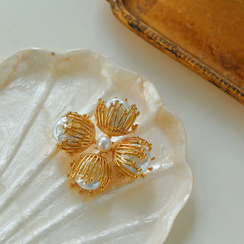 FOR YOU IN FULL BLOSSOM 18K Gold Plated Pearl FLower Bud Brooch - Image 4