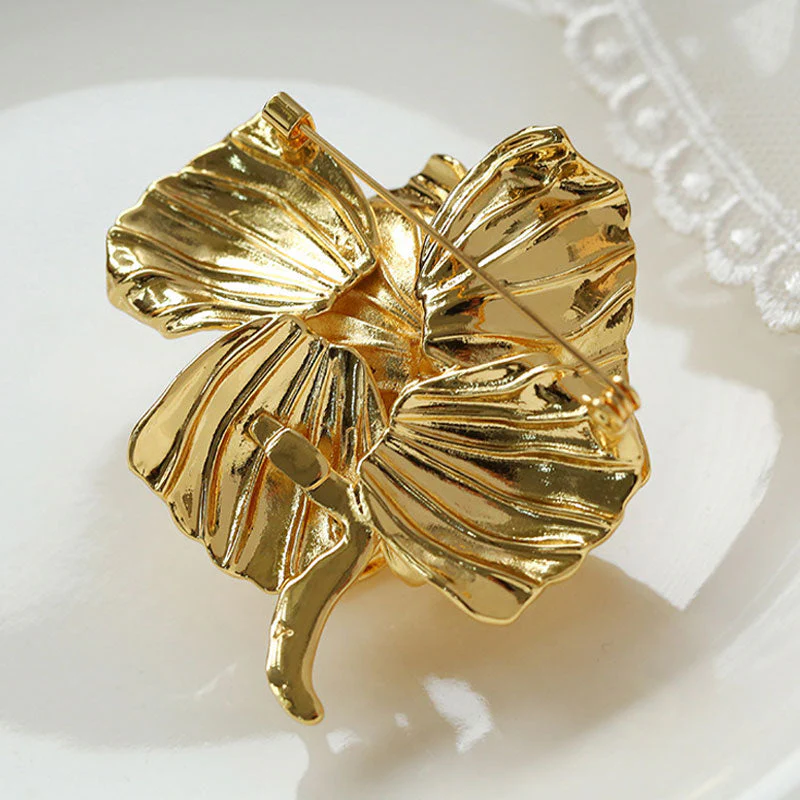 FOR YOU IN FULL BLOSSOM Glossy 18K Gold Plated Rose FLower Brooch - Image 4