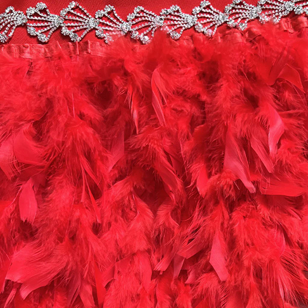 Formal Crystal Feather Trim Leg of Mutton Sleeve Bandage Bodycon Mini Dress - Image 7