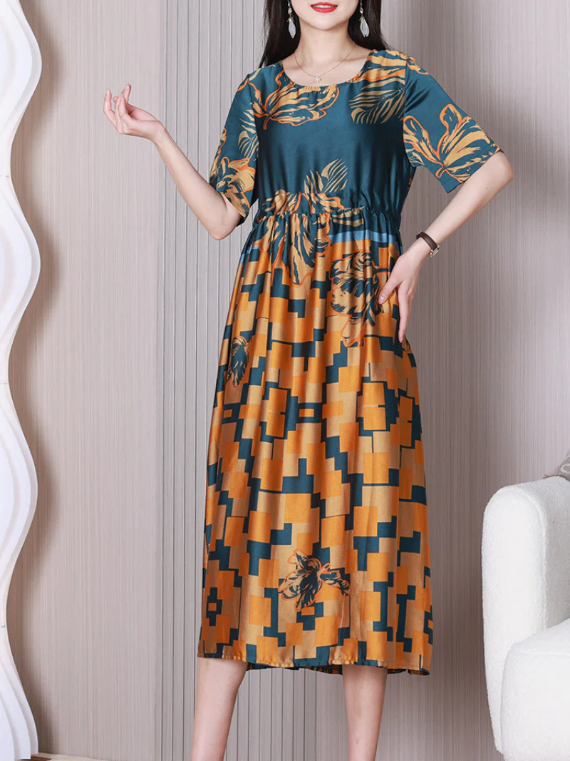 Fragran Round Neck A-line Smock Dress - Image 2