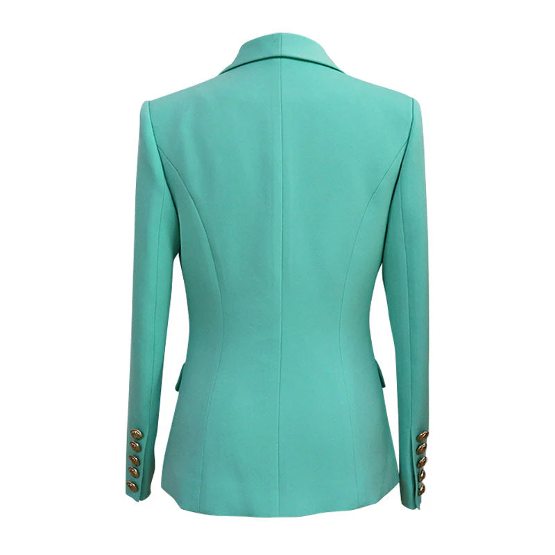 Fresh Gold Button Detail Double Breasted Shawl Lapel Tailored Blazer - Image 2