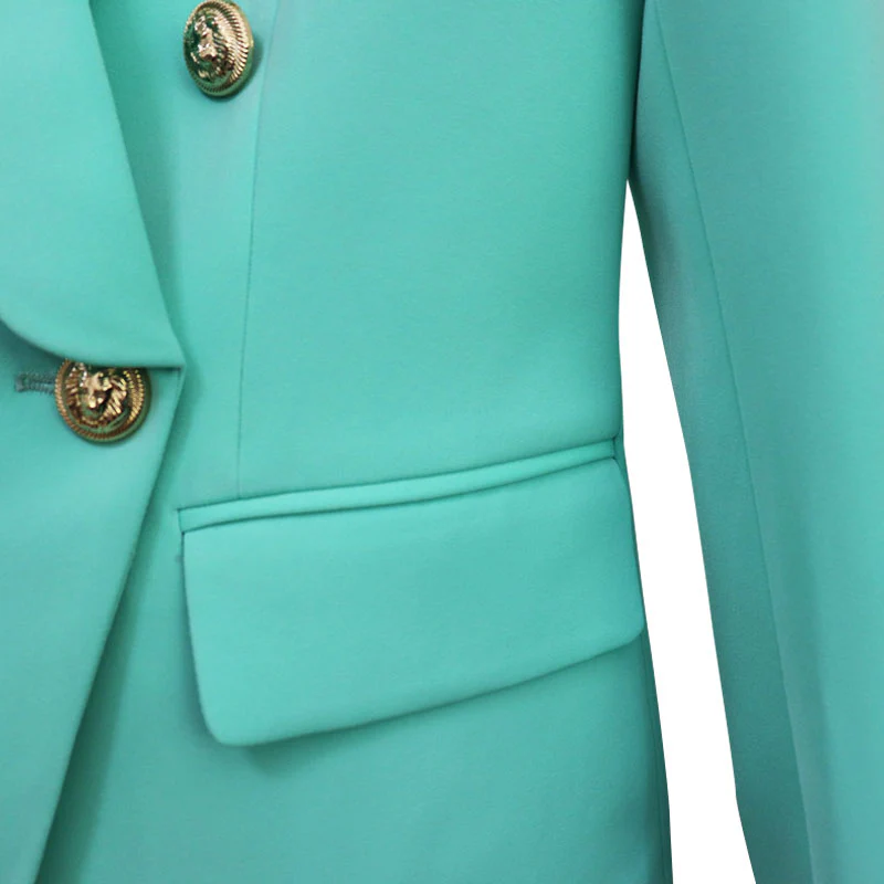 Fresh Gold Button Detail Double Breasted Shawl Lapel Tailored Blazer - Image 3
