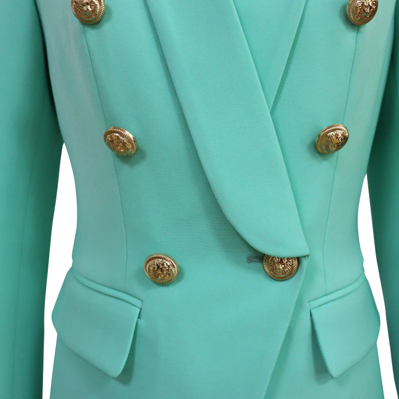 Fresh Gold Button Detail Double Breasted Shawl Lapel Tailored Blazer - Image 4