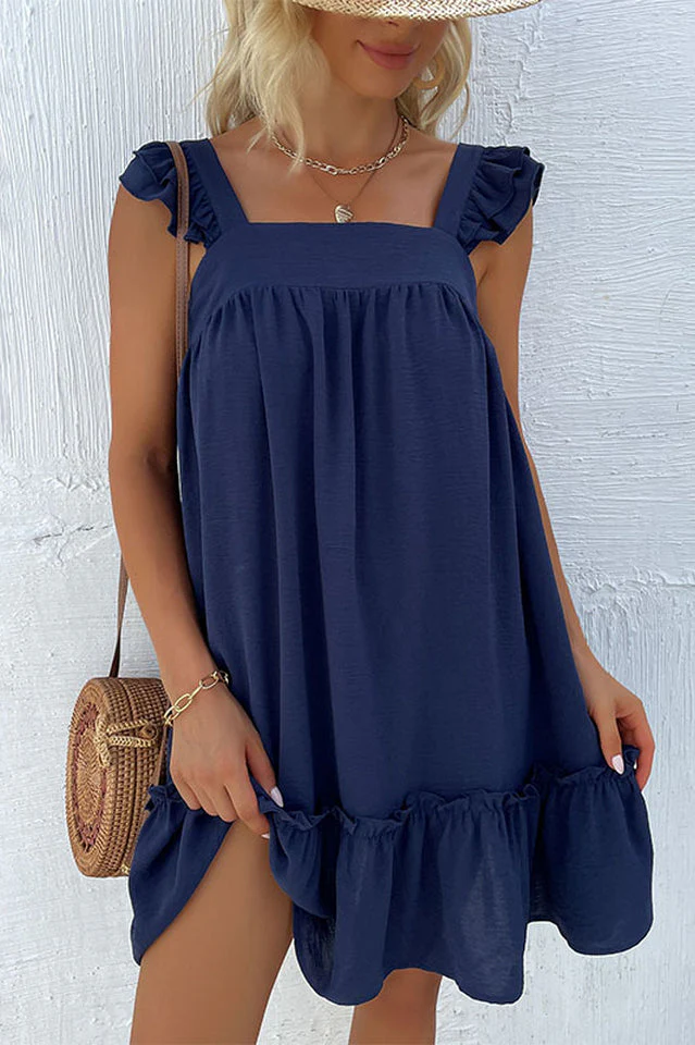 Frill Trim Solid Smock Dress - Image 3