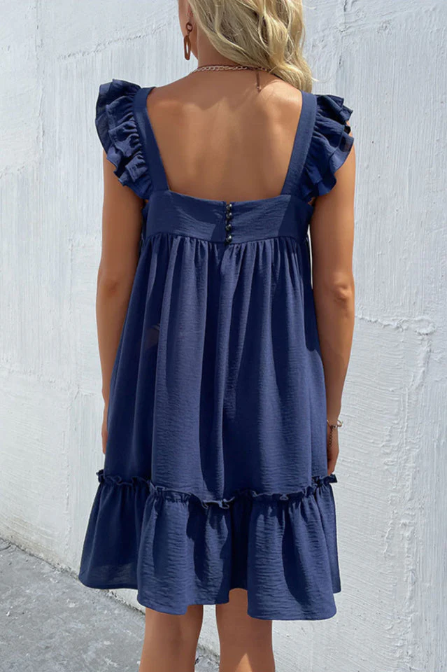 Frill Trim Solid Smock Dress - Image 4