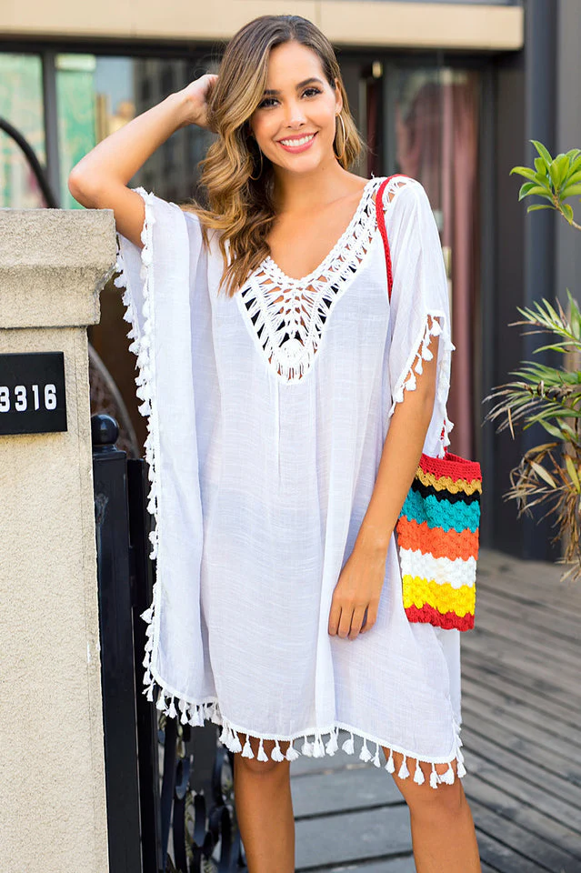 Fringe Hem Openwork Cover-Up Dress - Image 5