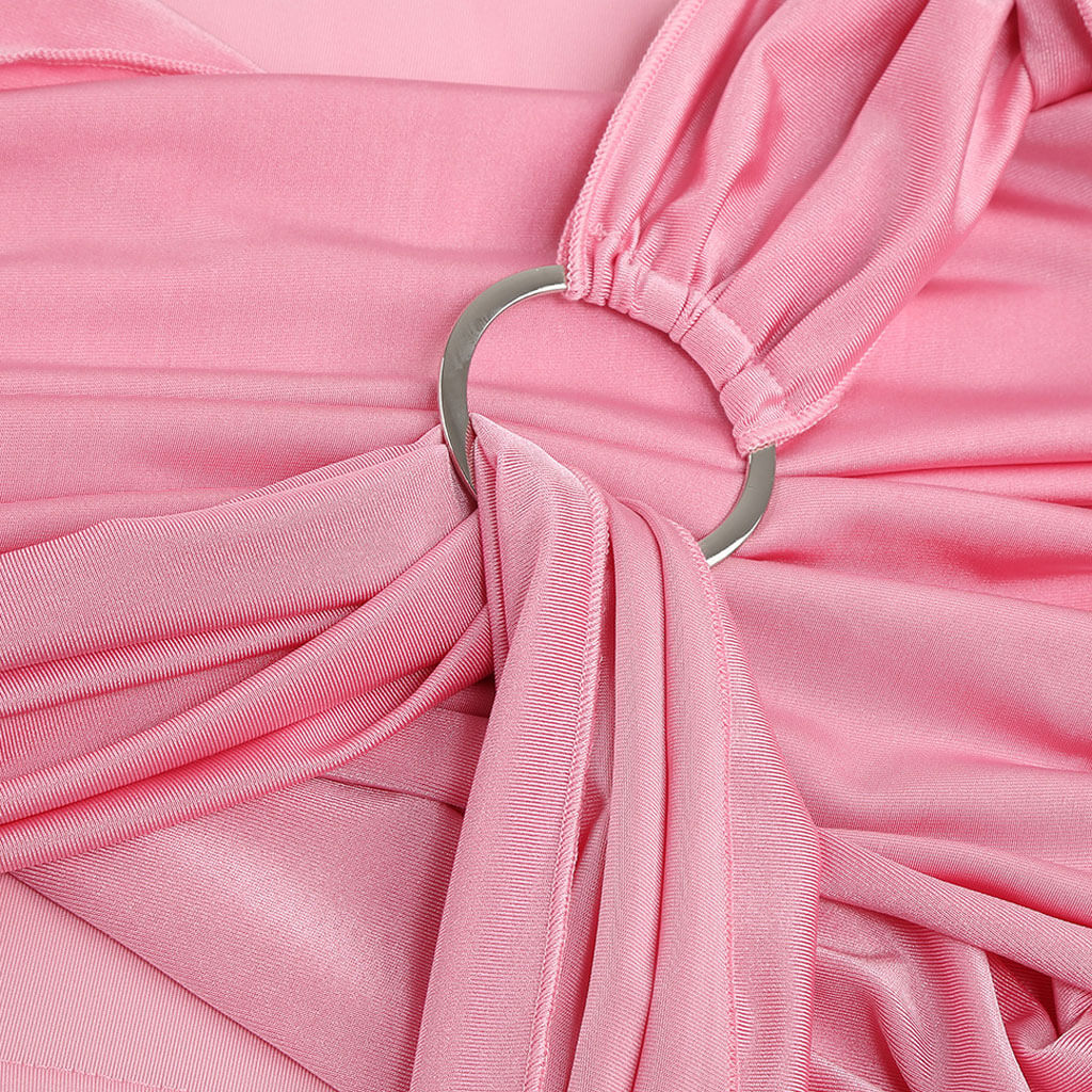 Funky Crew Neck Long Sleeve O Ring Draped Ruched Bodycon Party Mini Dress - Image 3