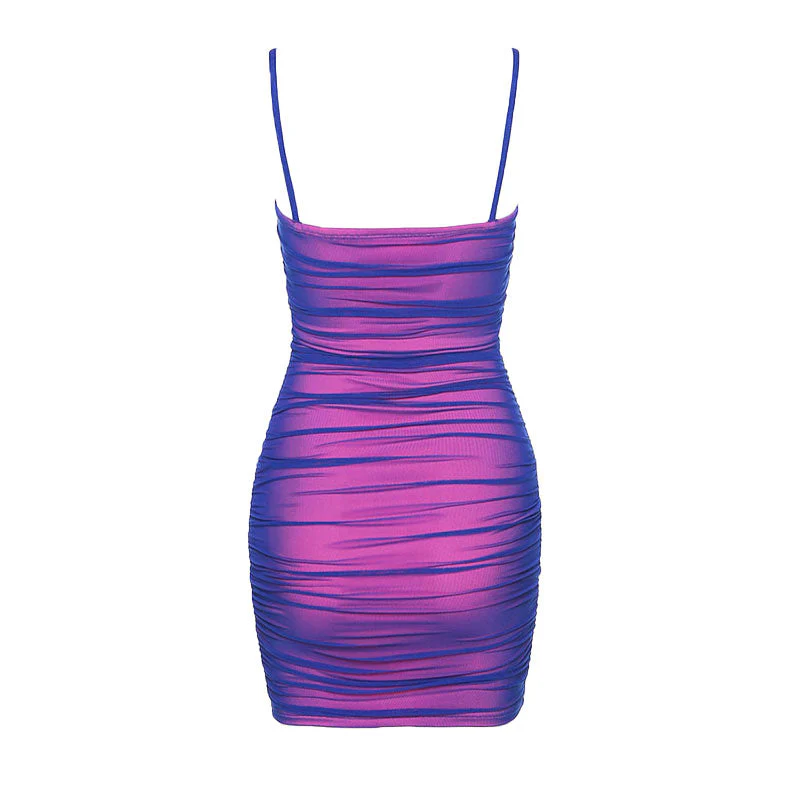 Futurist Floss Strap Mesh Bodycon Ruched Slip Mini Dress - Rose - Image 4
