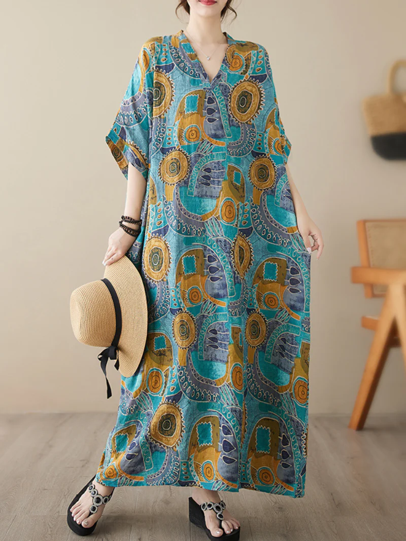 Game Of Love V-neck Short Sleeves Kaftan Dress - Image 3