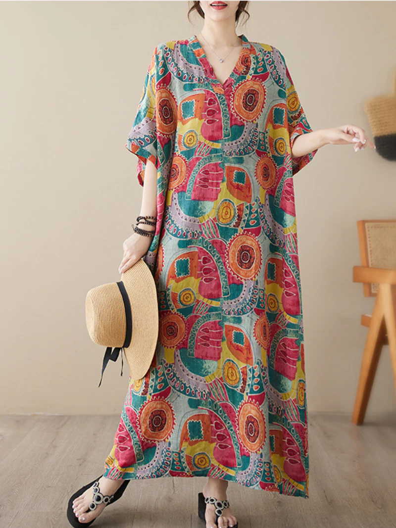 Game Of Love V-neck Short Sleeves Kaftan Dress - Image 4