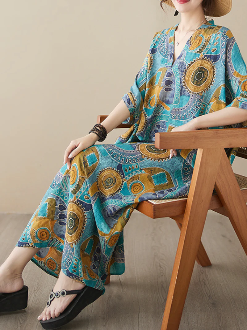 Game Of Love V-neck Short Sleeves Kaftan Dress - Image 5