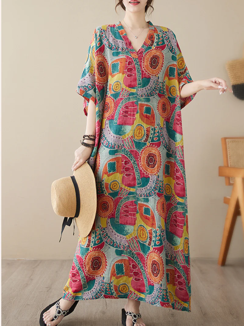 Game Of Love V-neck Short Sleeves Kaftan Dress - Image 6
