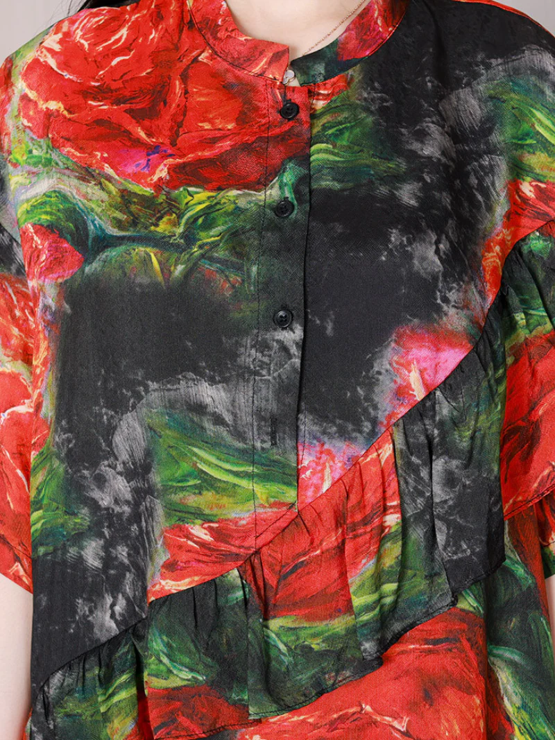 Game Of Time Stand Collar Short Sleeves A-line Dress - Image 4