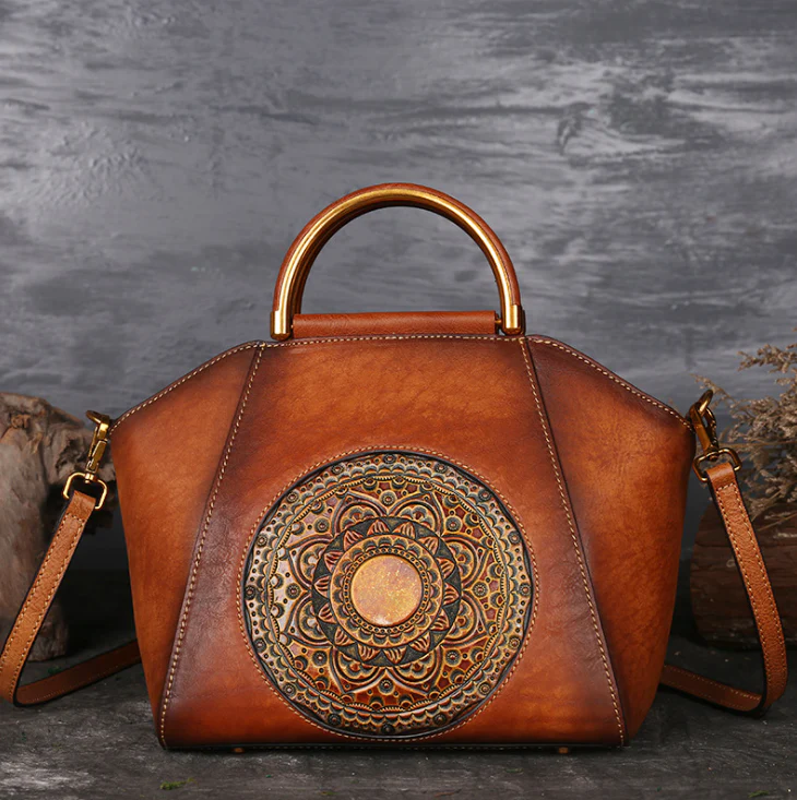 Genuine Totem Embossed Leather Retro Handbag - Image 2