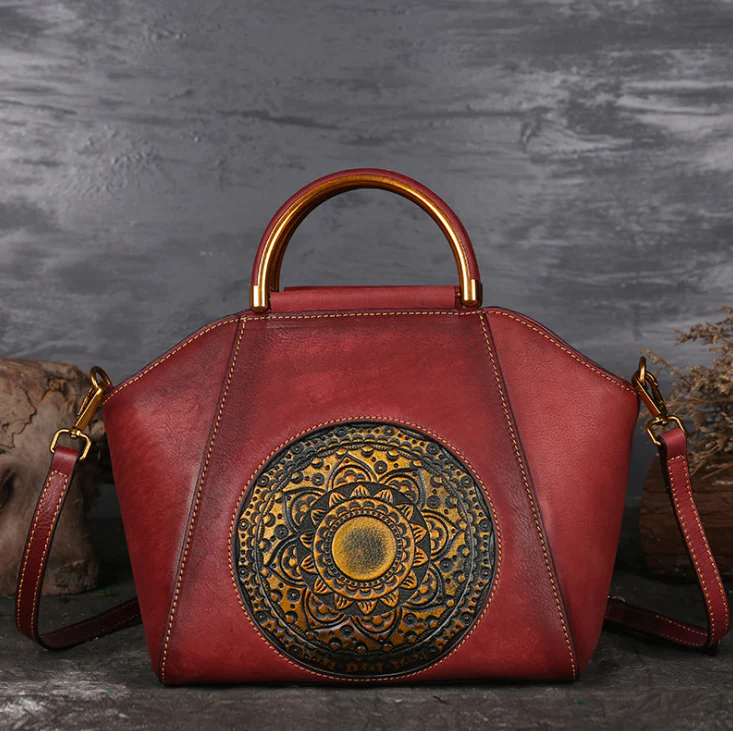 Genuine Totem Embossed Leather Retro Handbag - Image 3